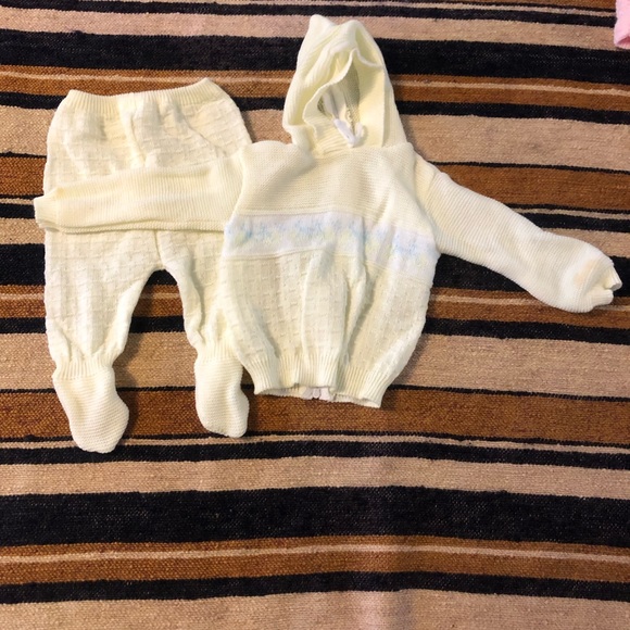 Vintage Baby Knit Clothes Sweater Set Hoodie Bonnet - Picture 7 of 8